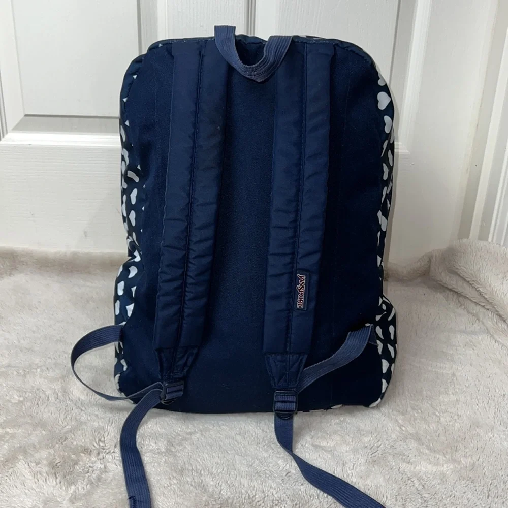 Jansport Superbreak Navy With White Hearts Backpack